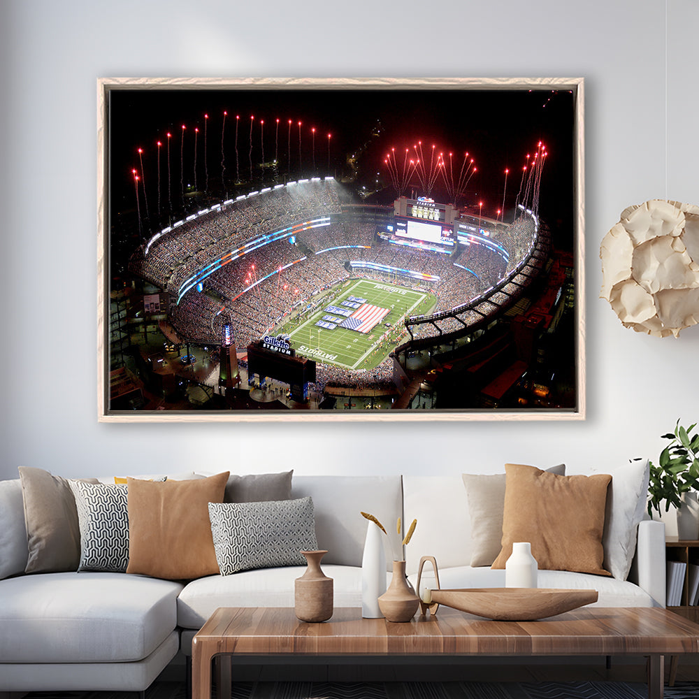 Green Power Gillette Stadium, Stadium Canvas, Sport Art, Framed Canvas Print Wall Art, Floating Frame