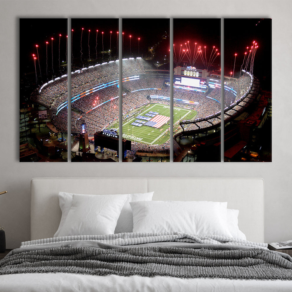 Green Power Gillette Stadium, Stadium Canvas, Sport Art, 5 Panel B, Extra Large Canvas, Canvas Print Wall Art