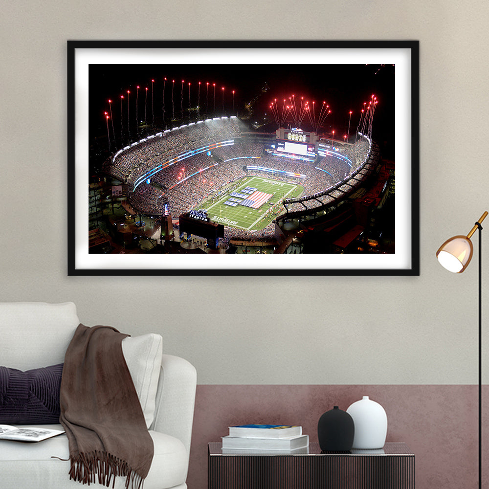 Green Power Gillette Stadium, Stadium Canvas, Sport Art, Gift for him, White Border Framed Art Print Wall Decor