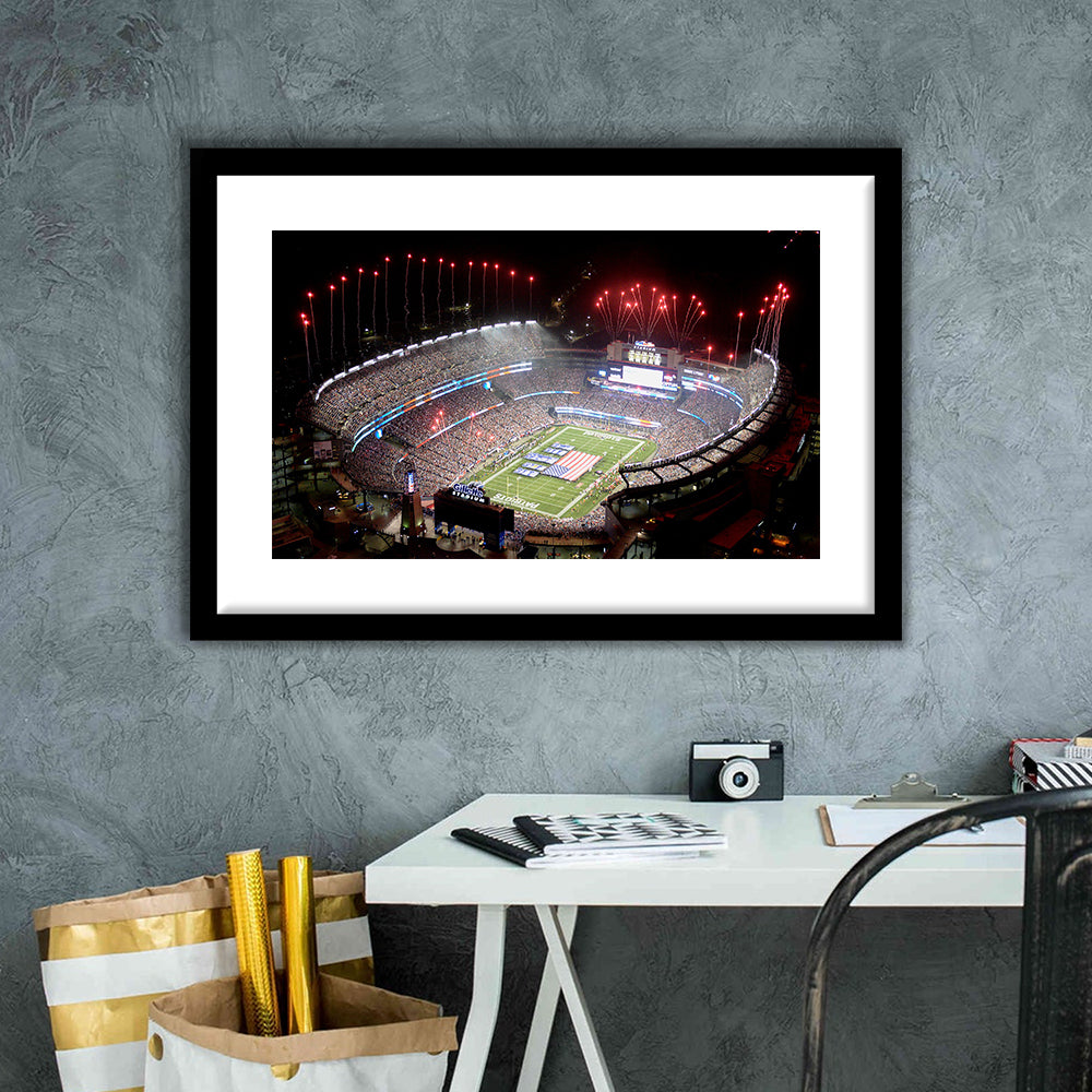 Green Power Gillette Stadium, Stadium Canvas, Sport Art, Gift for him, White Border Framed Art Print Wall Decor