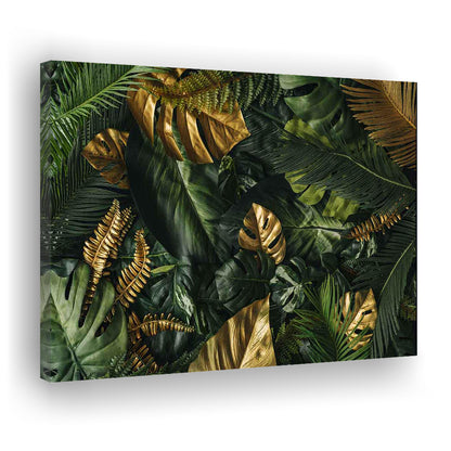Green and Golden Tropical Foliages Canvas Print, Extra Large Wall Art, Floral Decor, Cavas Print Wall Art Hom Decor