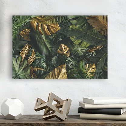 Green and Golden Tropical Foliages Canvas Print, Extra Large Wall Art, Floral Decor, Cavas Print Wall Art Hom Decor