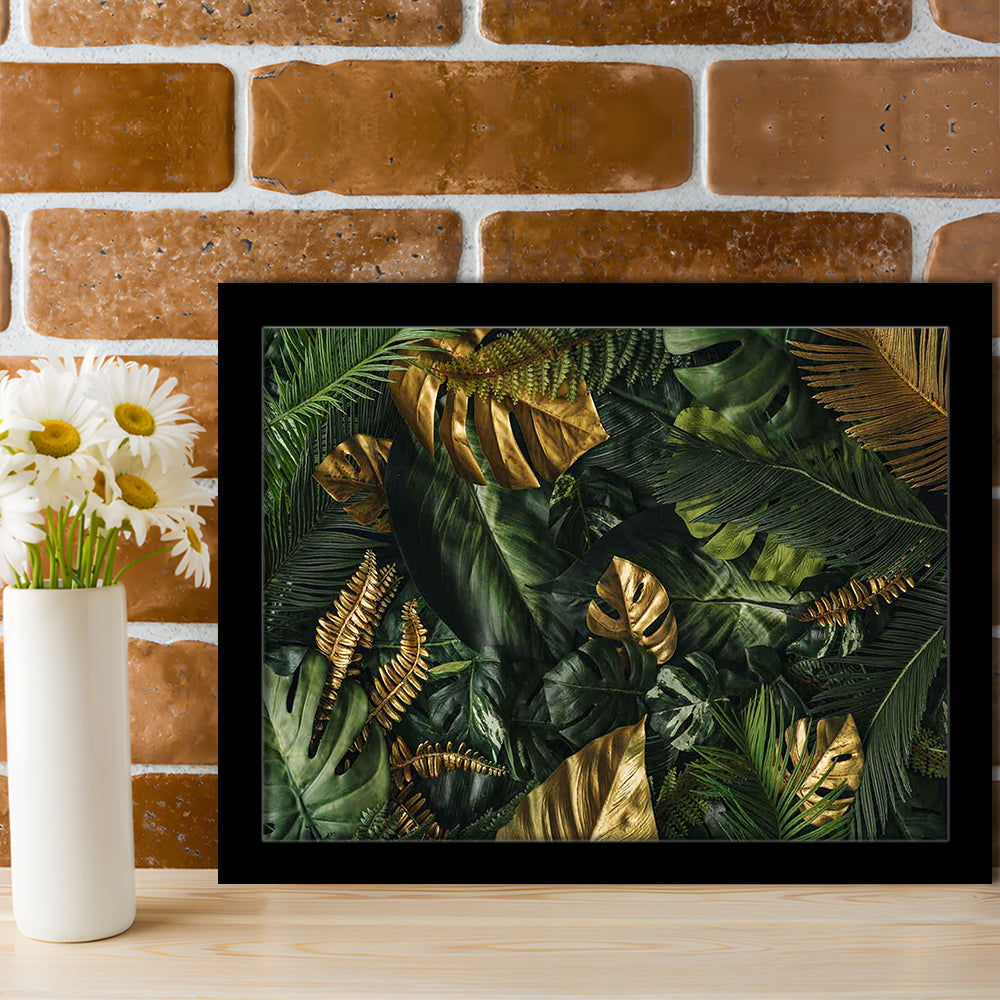 Green And Golden Tropical Foliages Art Prints, Extra Large Wall Art, Floral Decor, Framed Art Print, Picture Framed