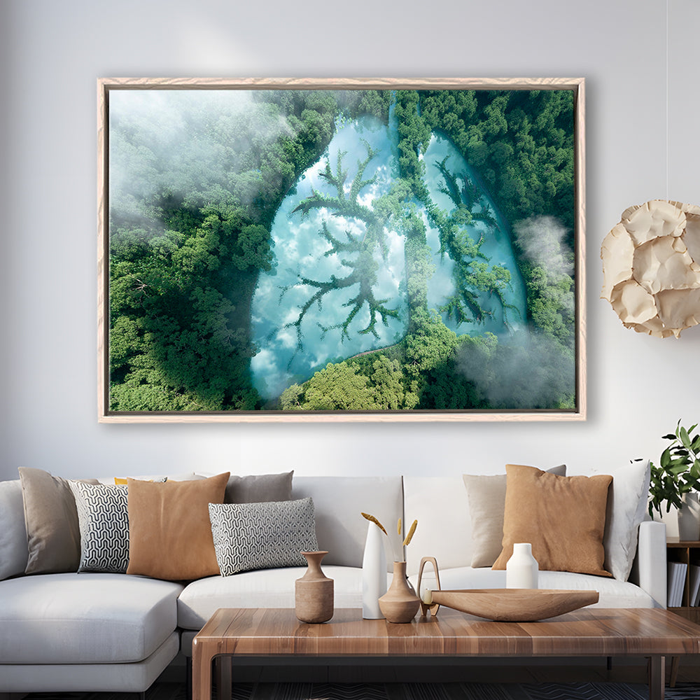Green Forest Of Planet Earth Forest Art Panel Set Nature Earth Forest Landscape, Framed Canvas Print Wall Art, Floating Frame