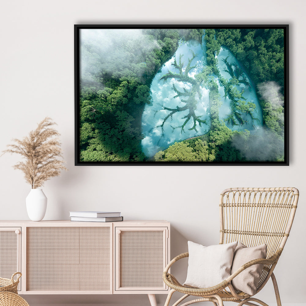 Green Forest Of Planet Earth Forest Art Panel Set Nature Earth Forest Landscape, Framed Canvas Print Wall Art, Floating Frame