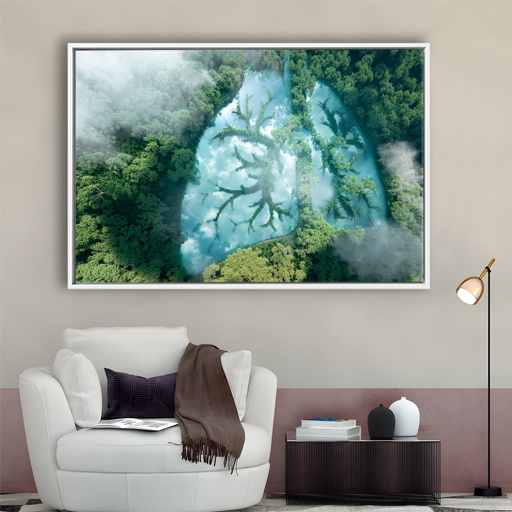 Green Forest Of Planet Earth Forest Art Panel Set Nature Earth Forest Landscape, Framed Canvas Print Wall Art, Floating Frame