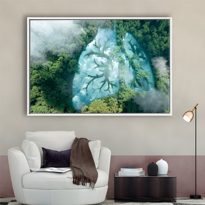 Green Forest Of Planet Earth Forest Art Panel Set Nature Earth Forest Landscape, Framed Canvas Print Wall Art, Floating Frame