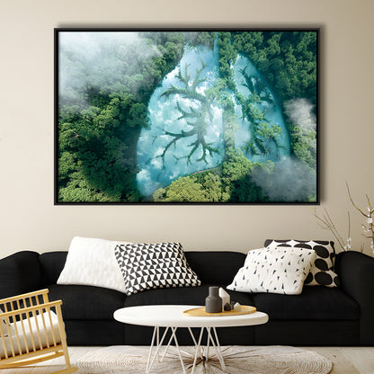 Green Forest Of Planet Earth Forest Art Panel Set Nature Earth Forest Landscape, Framed Canvas Print Wall Art, Floating Frame