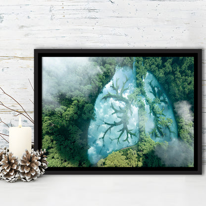 Green Forest Of Planet Earth Forest Art Panel Set Nature Earth Forest Landscape, Framed Canvas Print Wall Art, Floating Frame