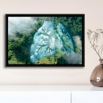 Green Forest Of Planet Earth Forest Art Panel Set Nature Earth Forest Landscape, Framed Canvas Print Wall Art, Floating Frame