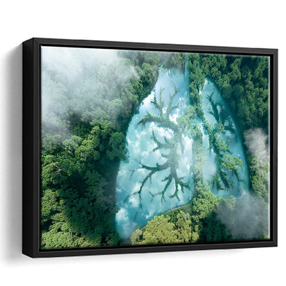 Green Forest Of Planet Earth Forest Art Panel Set Nature Earth Forest Landscape, Framed Canvas Print Wall Art, Floating Frame