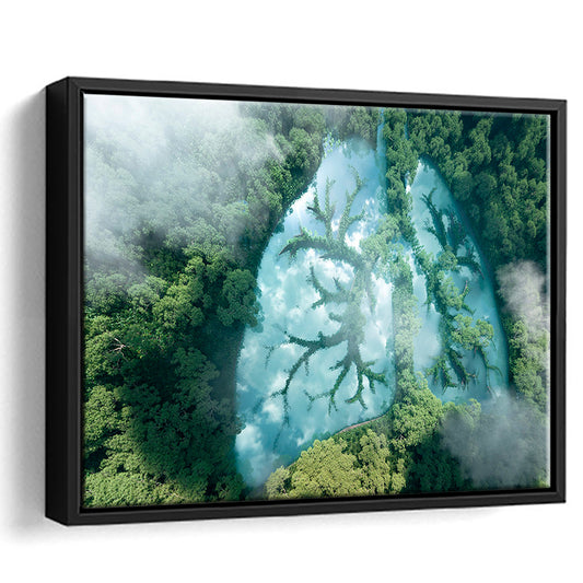 Green Forest Of Planet Earth Forest Art Panel Set Nature Earth Forest Landscape, Framed Canvas Print Wall Art, Floating Frame
