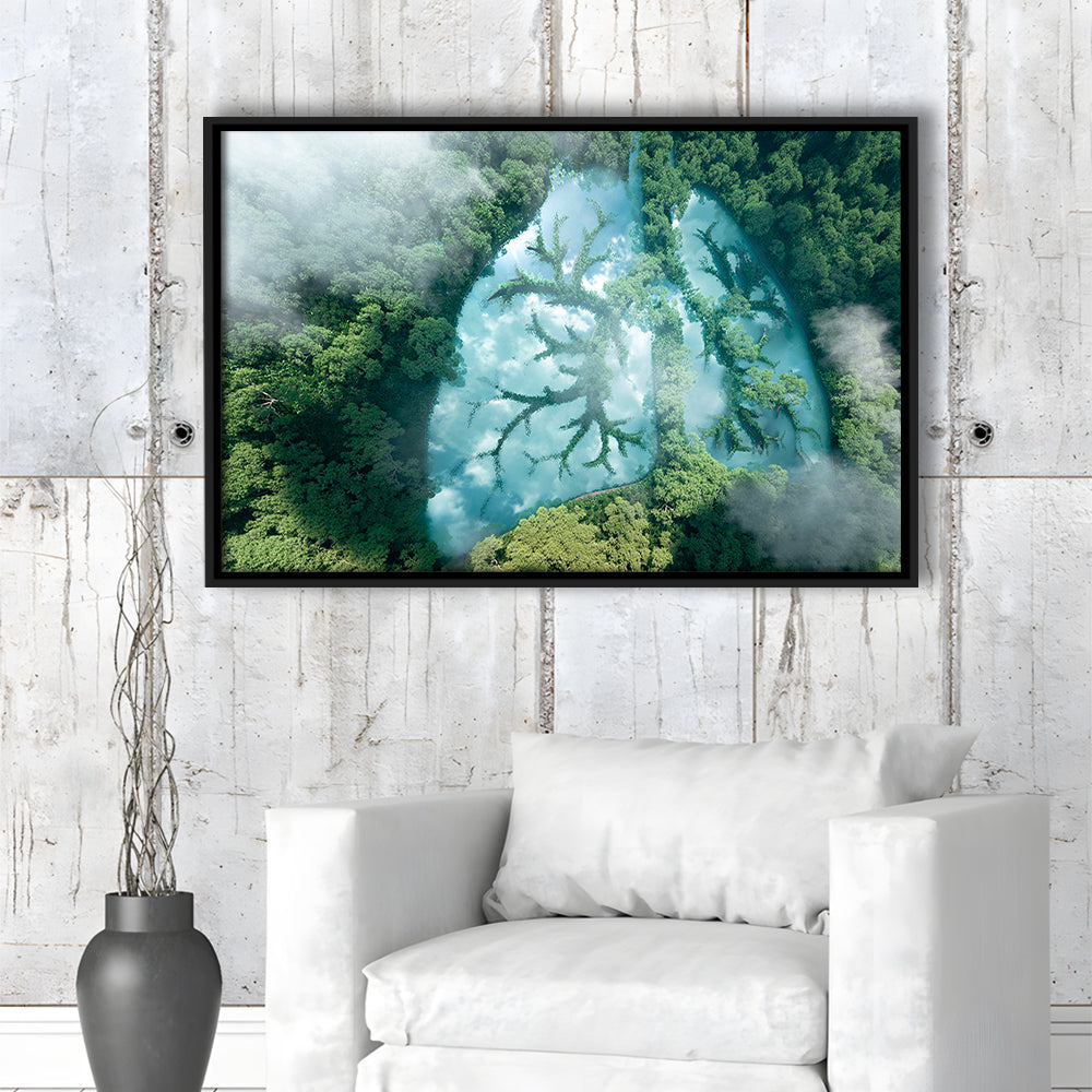 Green Forest Of Planet Earth Forest Art Panel Set Nature Earth Forest Landscape, Framed Canvas Print Wall Art, Floating Frame