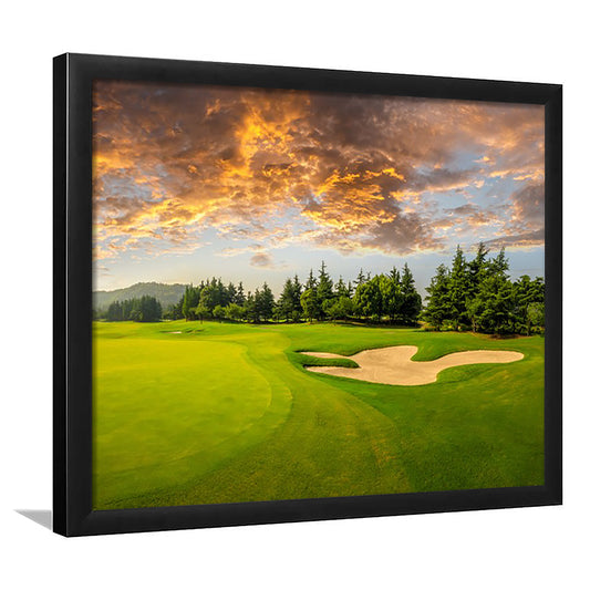 Green Grass And Woods On A Golf Field, Framed Art Print Wall Decor, Picture Framed