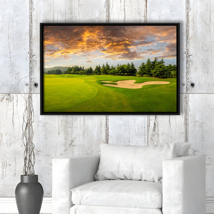 Green Grass And Woods On A Golf Field, Floating Framed Canvas Print Wall Art