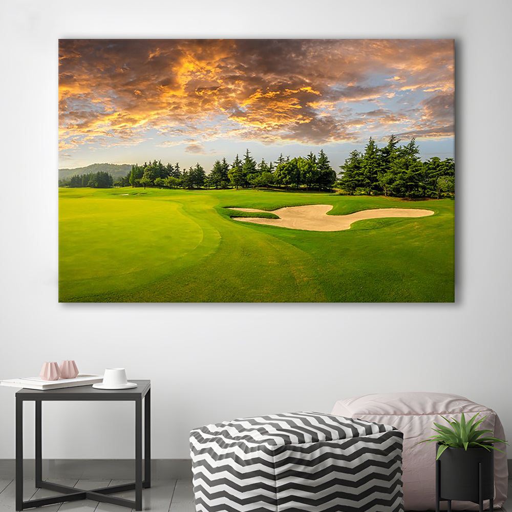 Green Grass And Woods On A Golf Field, Golf Art Print,Gifts Golf Lover