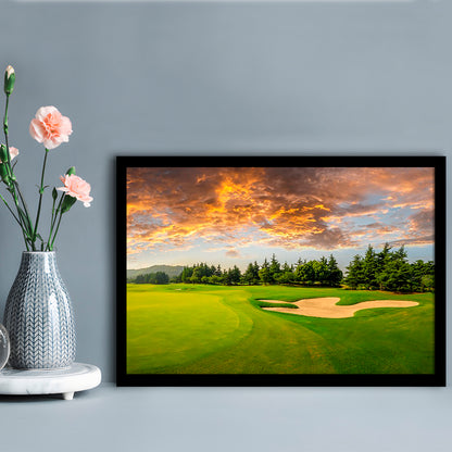 Green Grass And Woods On A Golf Field, Framed Art Print Wall Decor, Picture Framed