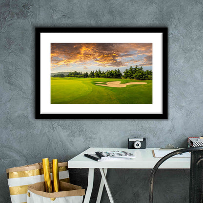Green Grass And Woods On A Golf Field, Goft Art Print, Framed Art Print White Border Wall Decor