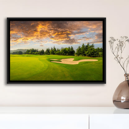 Green Grass And Woods On A Golf Field, Floating Framed Canvas Print Wall Art