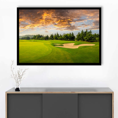 Green Grass And Woods On A Golf Field, Framed Art Print Wall Decor, Picture Framed