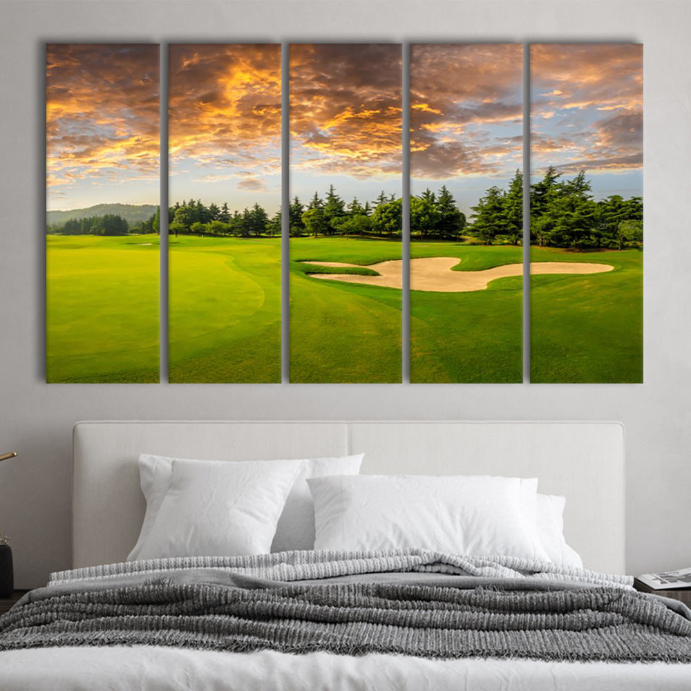Green Grass And Woods On A Golf Field, Golf Art Print, Extra Large Canvas Print Wall Art
