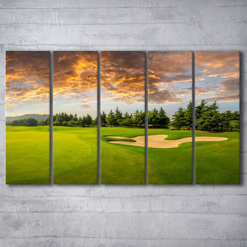 Green Grass And Woods On A Golf Field, Golf Art Print, Extra Large Canvas Print Wall Art