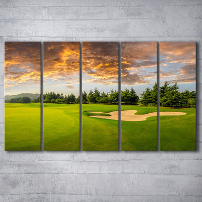 Green Grass And Woods On A Golf Field, Golf Art Print, Extra Large Canvas Print Wall Art