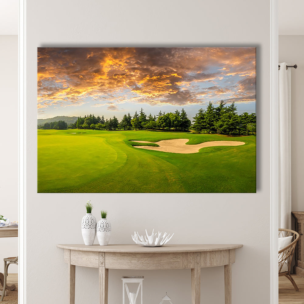 Green Grass And Woods On A Golf Field, Golf Art Print,Gifts Golf Lover