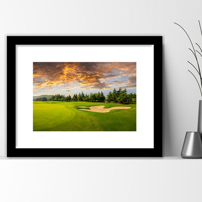 Green Grass And Woods On A Golf Field, Goft Art Print, Framed Art Print White Border Wall Decor