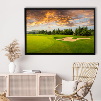 Green Grass And Woods On A Golf Field, Floating Framed Canvas Print Wall Art