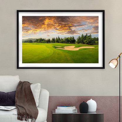 Green Grass And Woods On A Golf Field, Goft Art Print, Framed Art Print White Border Wall Decor