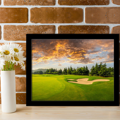 Green Grass And Woods On A Golf Field, Framed Art Print Wall Decor, Picture Framed