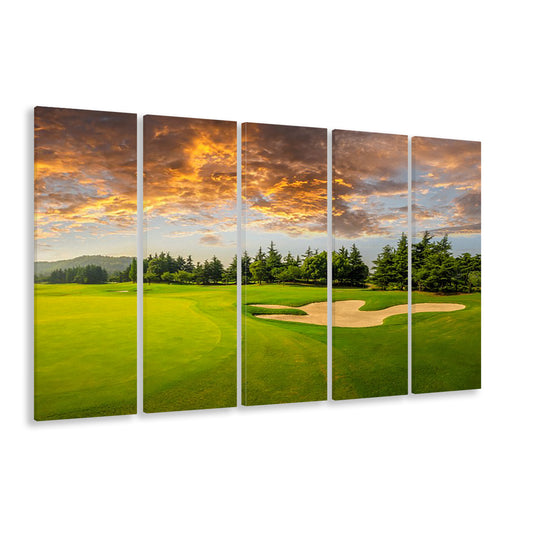 Green Grass And Woods On A Golf Field, Golf Art Print, Extra Large Canvas Print Wall Art