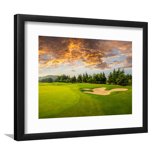 Green Grass And Woods On A Golf Field, Goft Art Print, Framed Art Print White Border Wall Decor