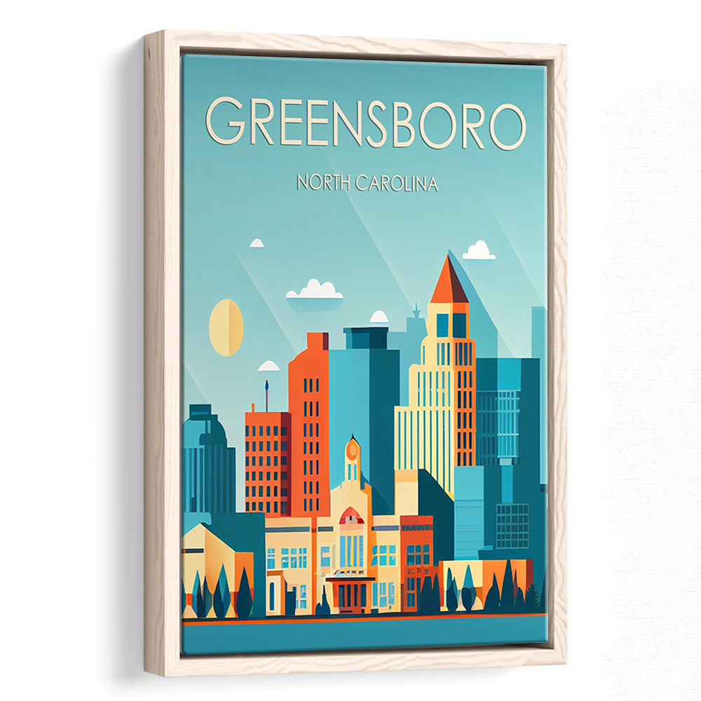 Greensboro North Carolina Retro Art Print, Greensboro City Wall Art, Floating Framed Canvas Print, Framed Picture, Painting Canvas