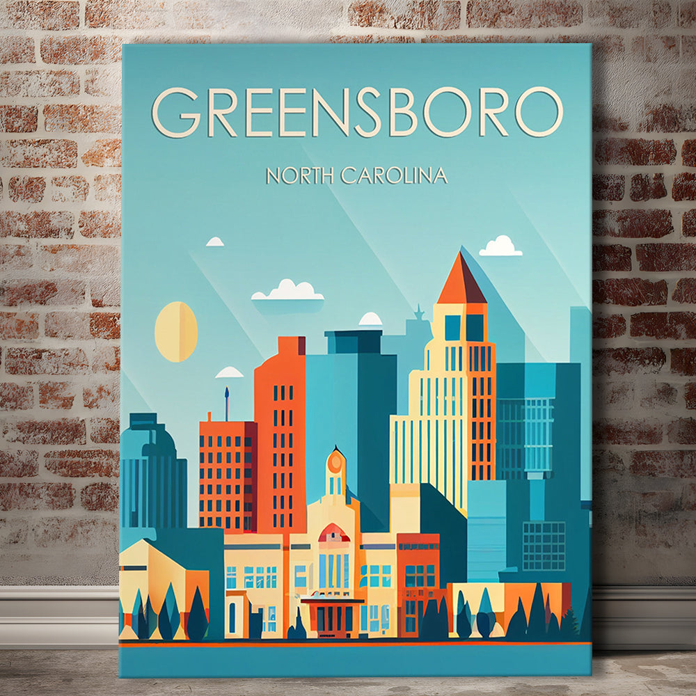 Greensboro North Carolina Retro Art Print, Greensboro City Wall Art, Canvas Print, Painting Canvas, Living Room Decor