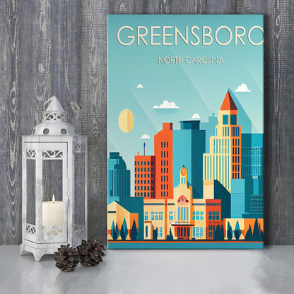 Greensboro North Carolina Retro Art Print, Greensboro City Wall Art, Canvas Print, Painting Canvas, Living Room Decor
