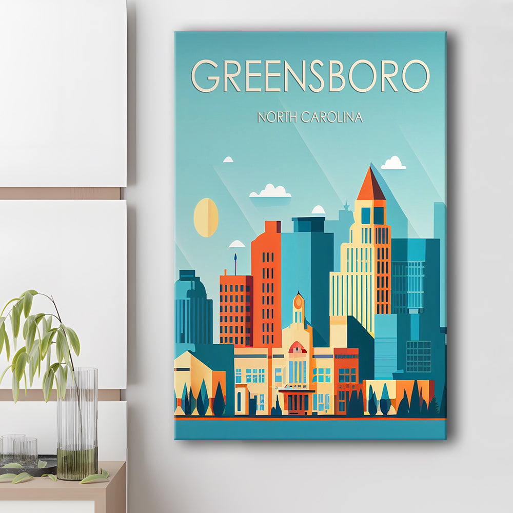 Greensboro North Carolina Retro Art Print, Greensboro City Wall Art, Canvas Print, Painting Canvas, Living Room Decor
