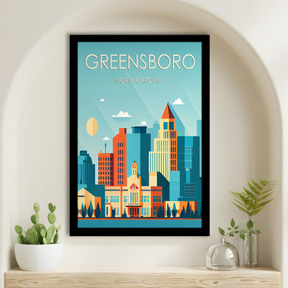 Greensboro North Carolina Retro Art Print, Greensboro City Wall Art, Framed Art Print, Picture Framed, Painting Art