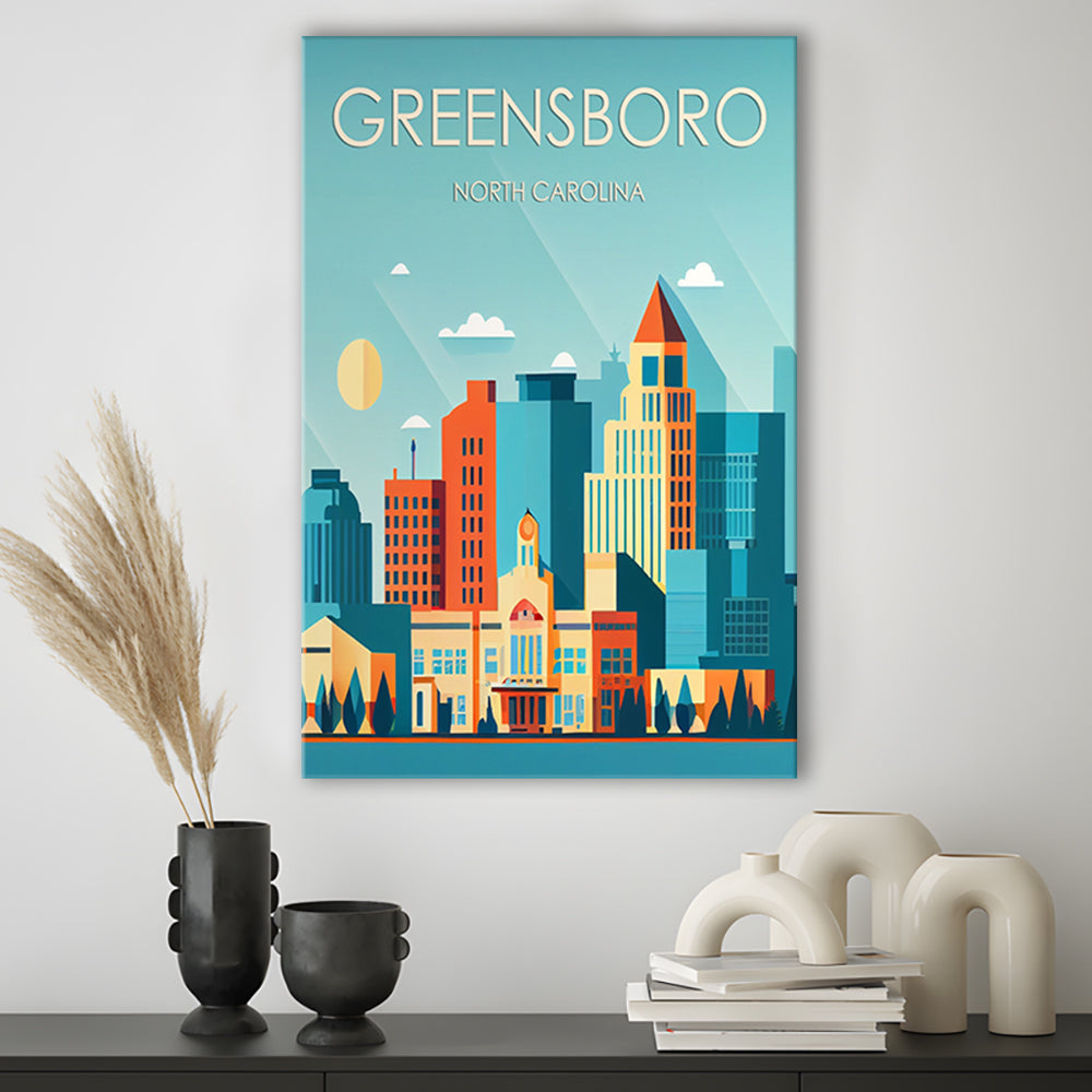 Greensboro North Carolina Retro Art Print, Greensboro City Wall Art, Canvas Print, Painting Canvas, Living Room Decor