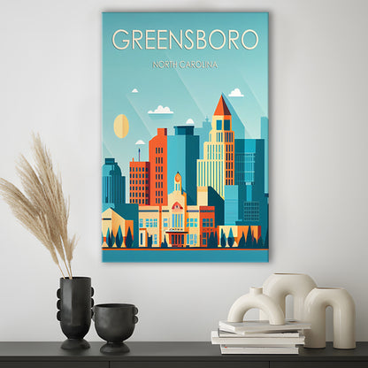 Greensboro North Carolina Retro Art Print, Greensboro City Wall Art, Canvas Print, Painting Canvas, Living Room Decor