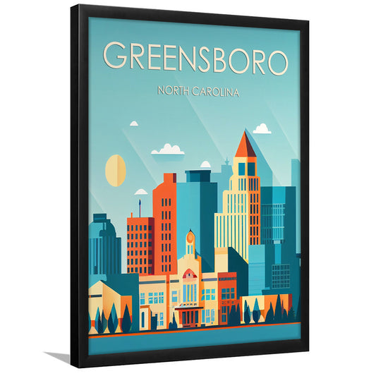 Greensboro North Carolina Retro Art Print, Greensboro City Wall Art, Framed Art Print, Picture Framed, Painting Art