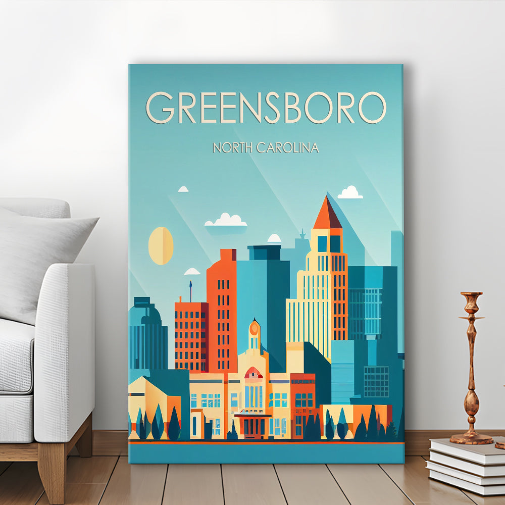 Greensboro North Carolina Retro Art Print, Greensboro City Wall Art, Canvas Print, Painting Canvas, Living Room Decor