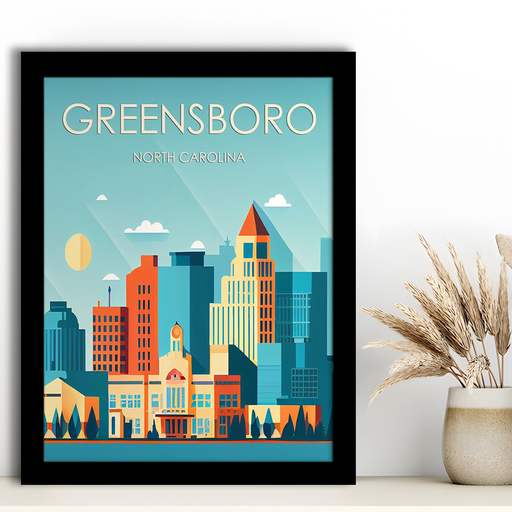 Greensboro North Carolina Retro Art Print, Greensboro City Wall Art, Framed Art Print, Picture Framed, Painting Art