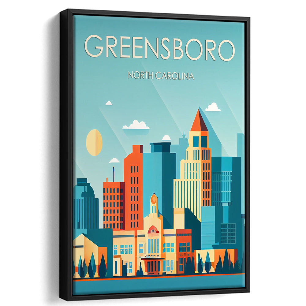 Greensboro North Carolina Retro Art Print, Greensboro City Wall Art, Floating Framed Canvas Print, Framed Picture, Painting Canvas