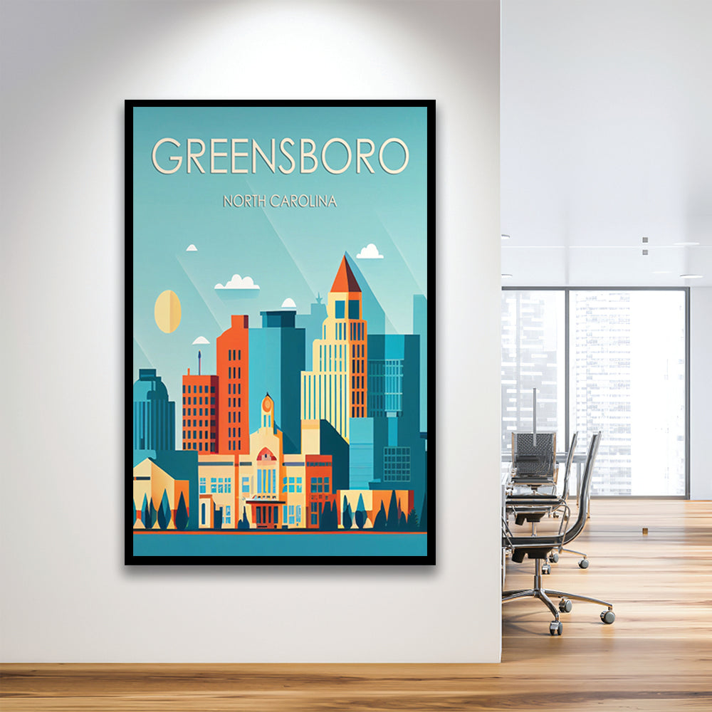 Greensboro North Carolina Retro Art Print, Greensboro City Wall Art, Framed Art Print, Picture Framed, Painting Art