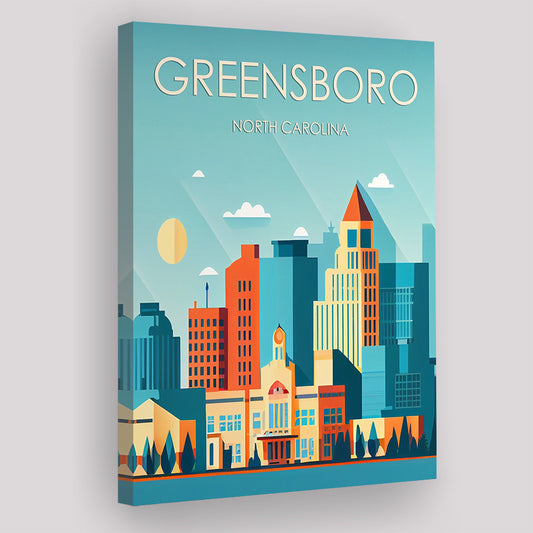 Greensboro North Carolina Retro Art Print, Greensboro City Wall Art, Canvas Print, Painting Canvas, Living Room Decor