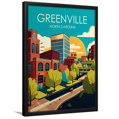 Greenville North Carolina Retro Art Print, Greenville City Wall Art, Framed Art Print, Picture Framed, Painting Art