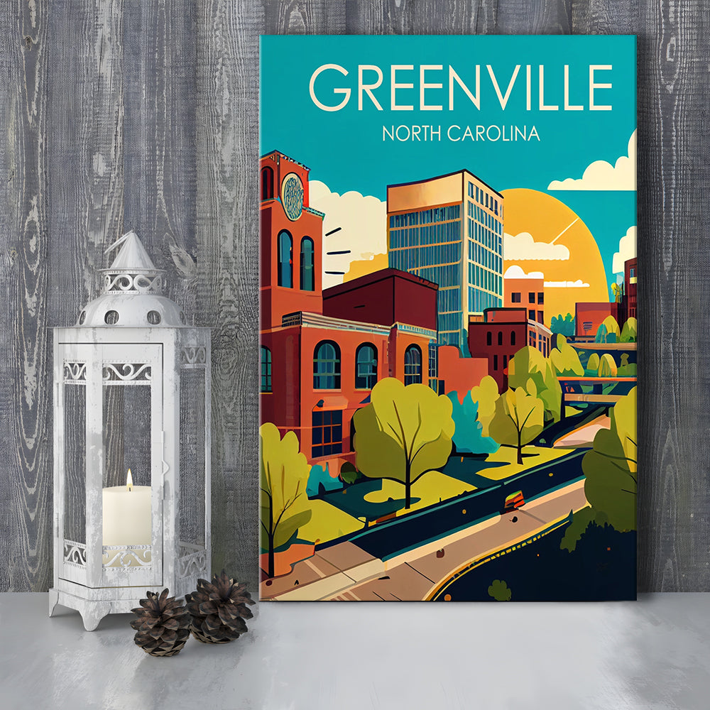 Greenville North Carolina Retro Art Print, Greenville City Wall Art, Canvas Print, Painting Canvas, Living Room Decor