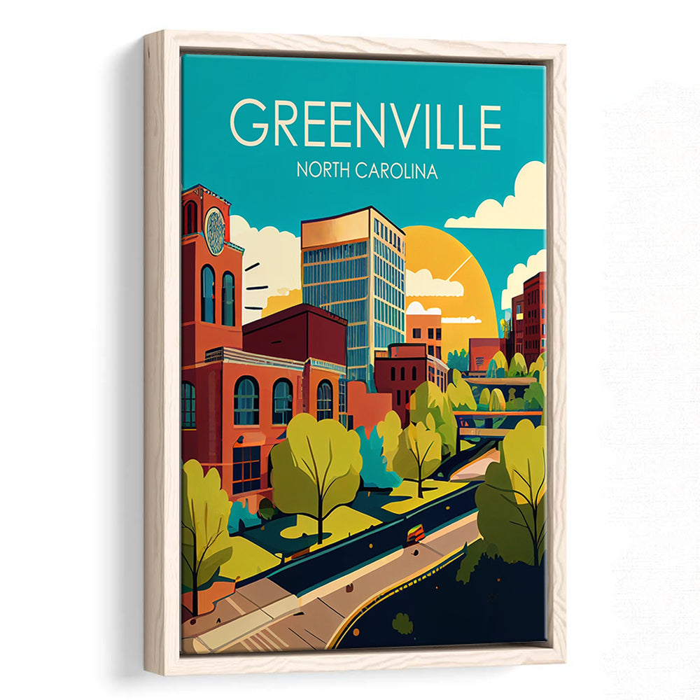 Greenville North Carolina Retro Art Print, Greenville City Wall Art, Floating Framed Canvas Print, Framed Picture, Painting Canvas